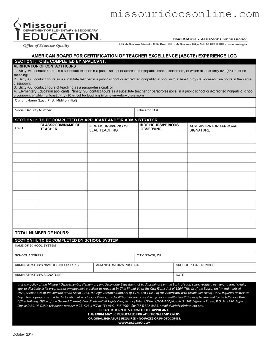 Blank Abcte Missouri Form