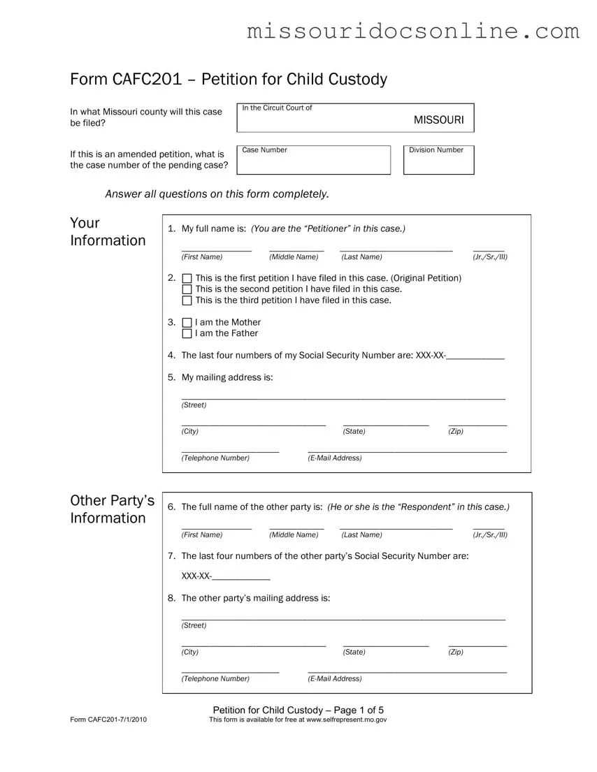 Blank Cafc201 Missouri Form