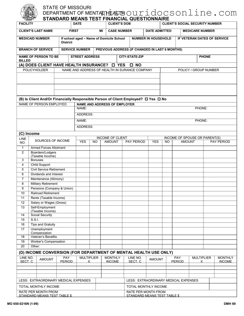 Blank Dmh 69 Missouri Form