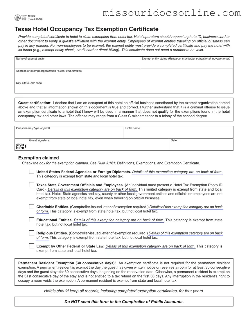 Blank Hotel Tax Exemption Missouri Form