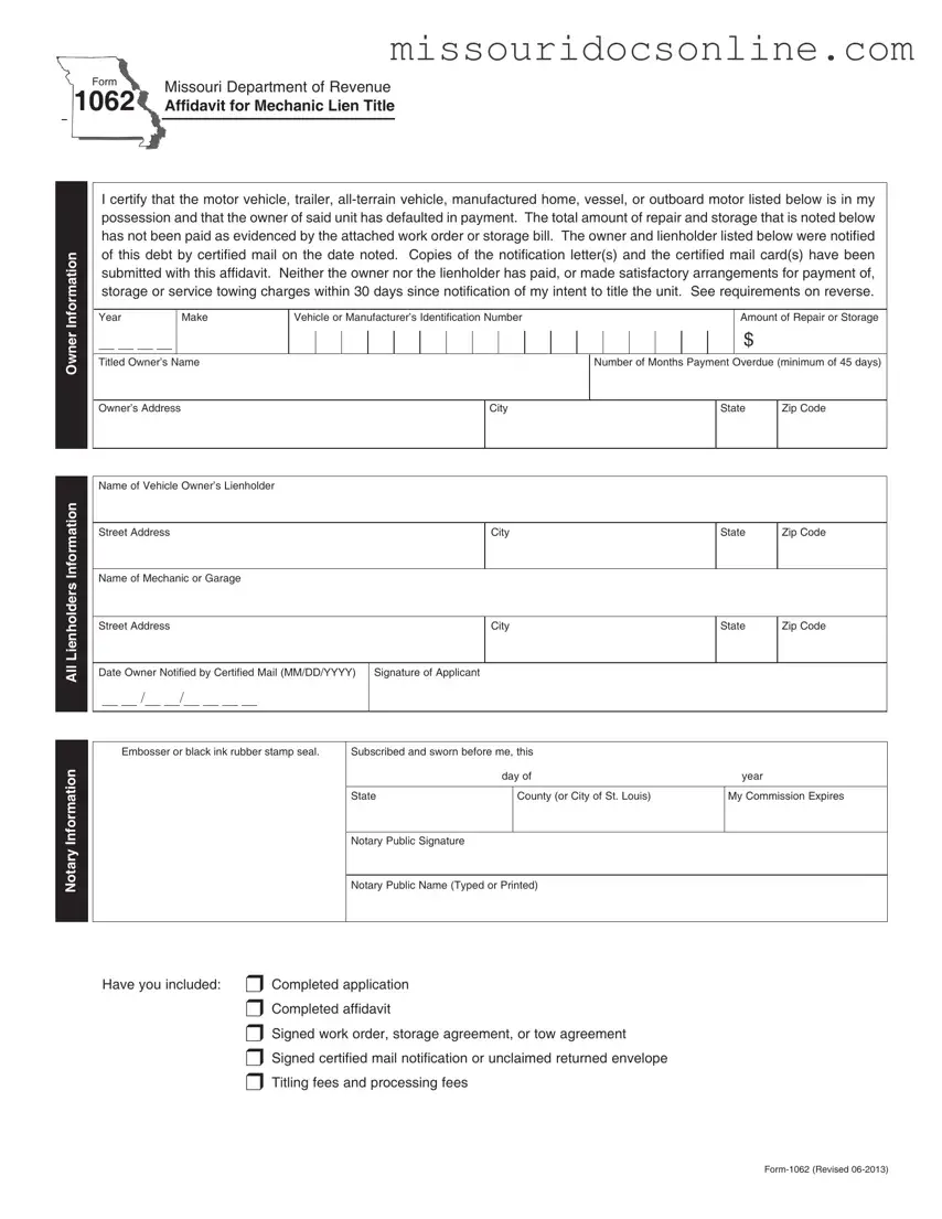 Blank Missouri 1062 Form