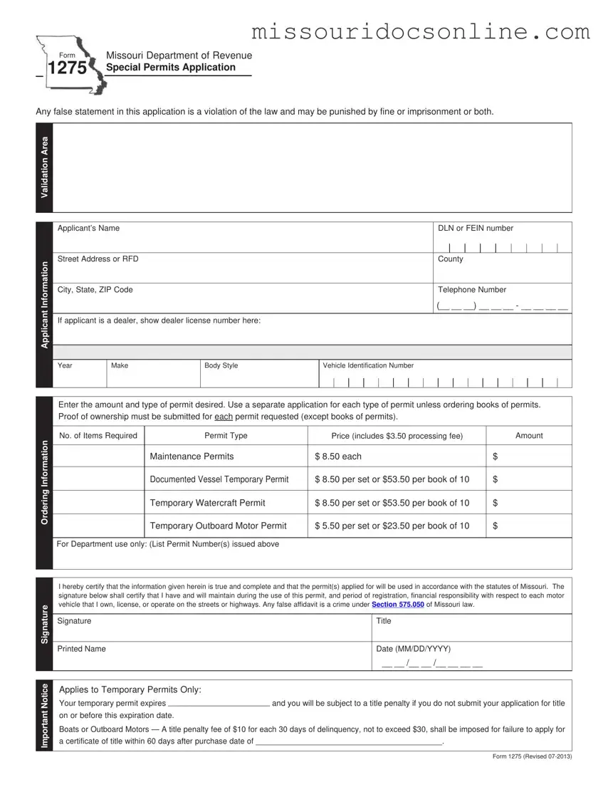 Blank Missouri 1275 Form