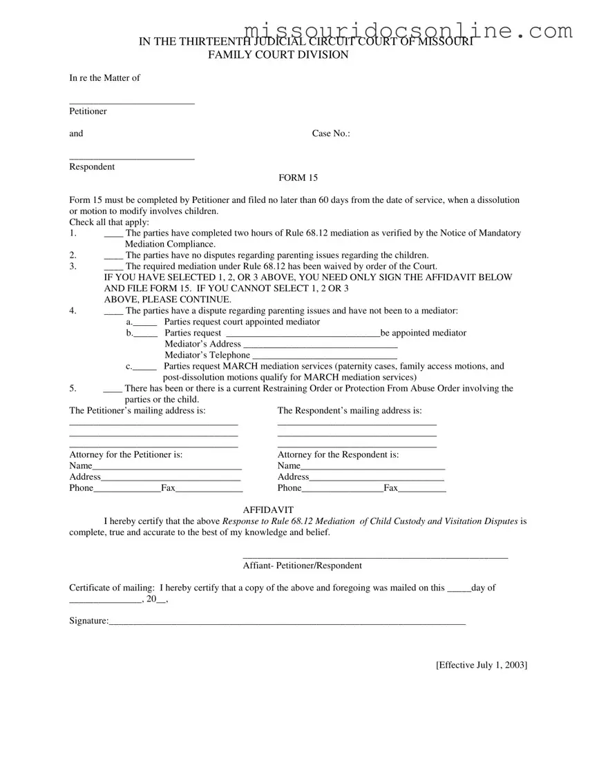 Blank Missouri 15 Form
