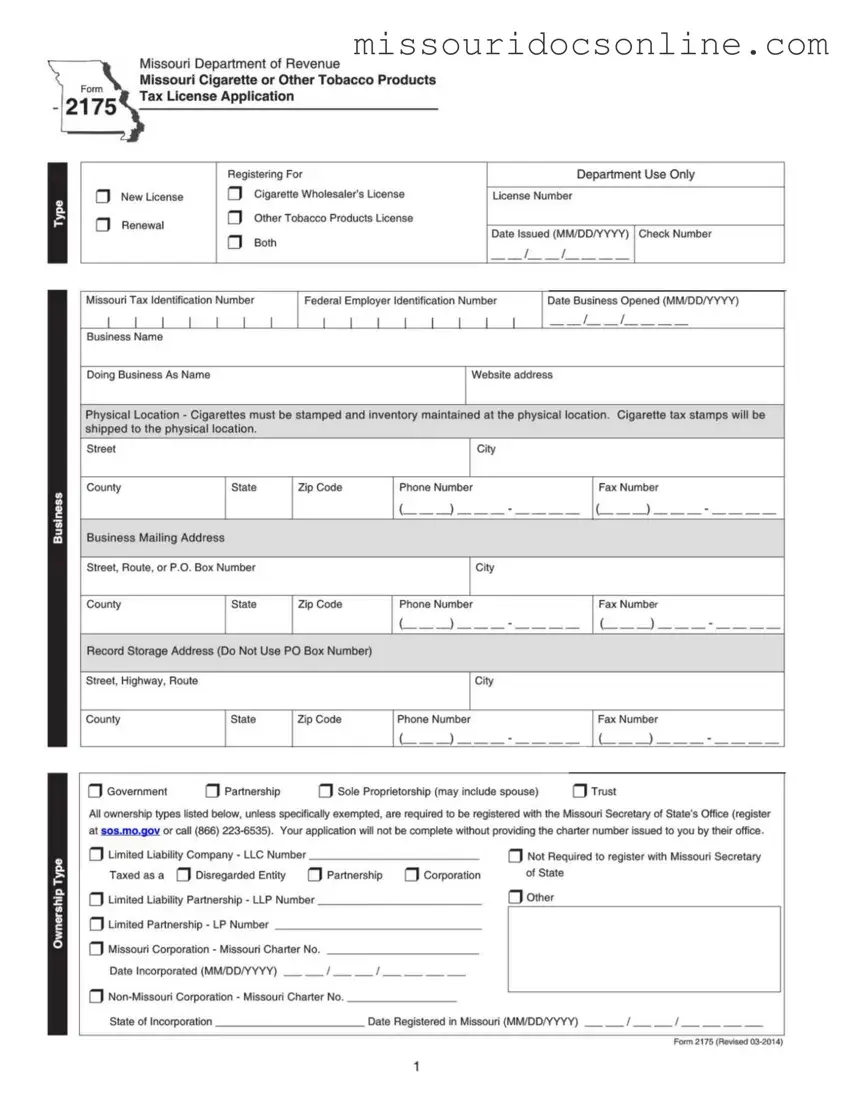 Blank Missouri 2175 Form