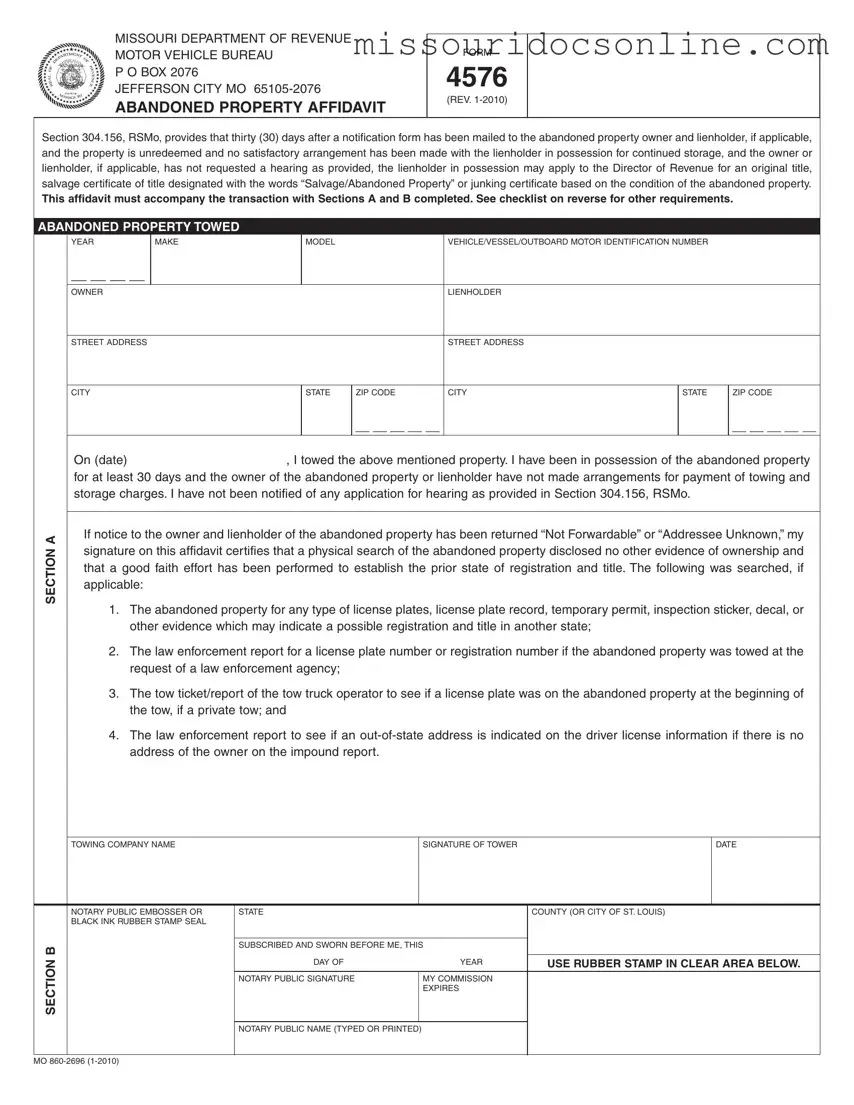 Blank Missouri 4576 Form