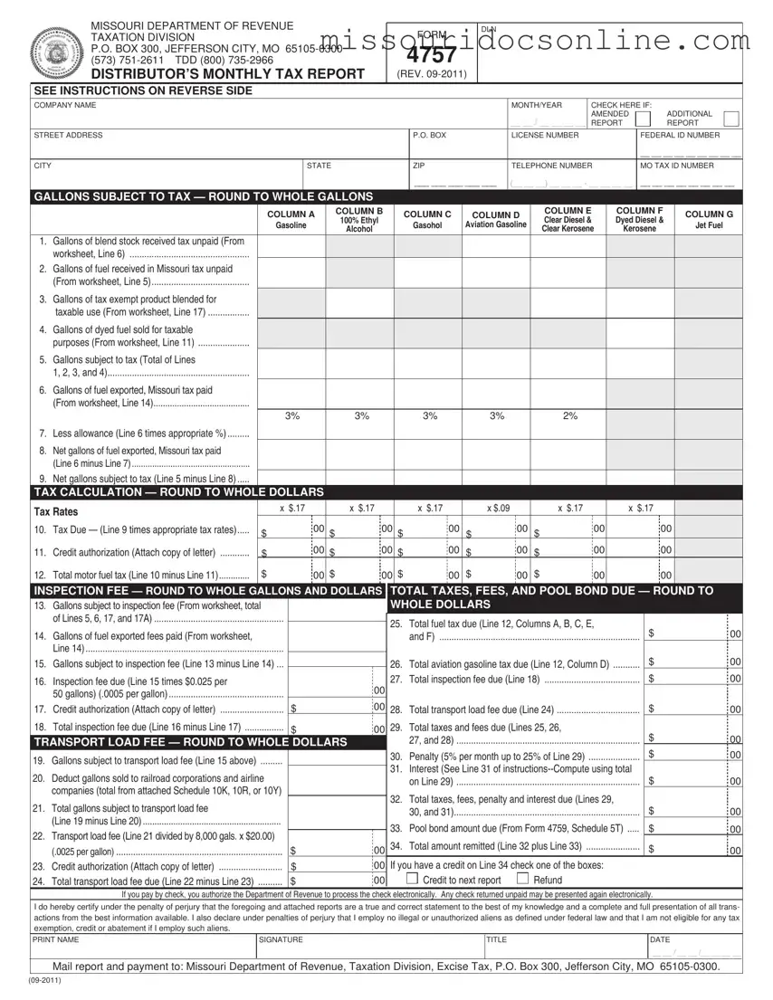 Blank Missouri 4757 Form
