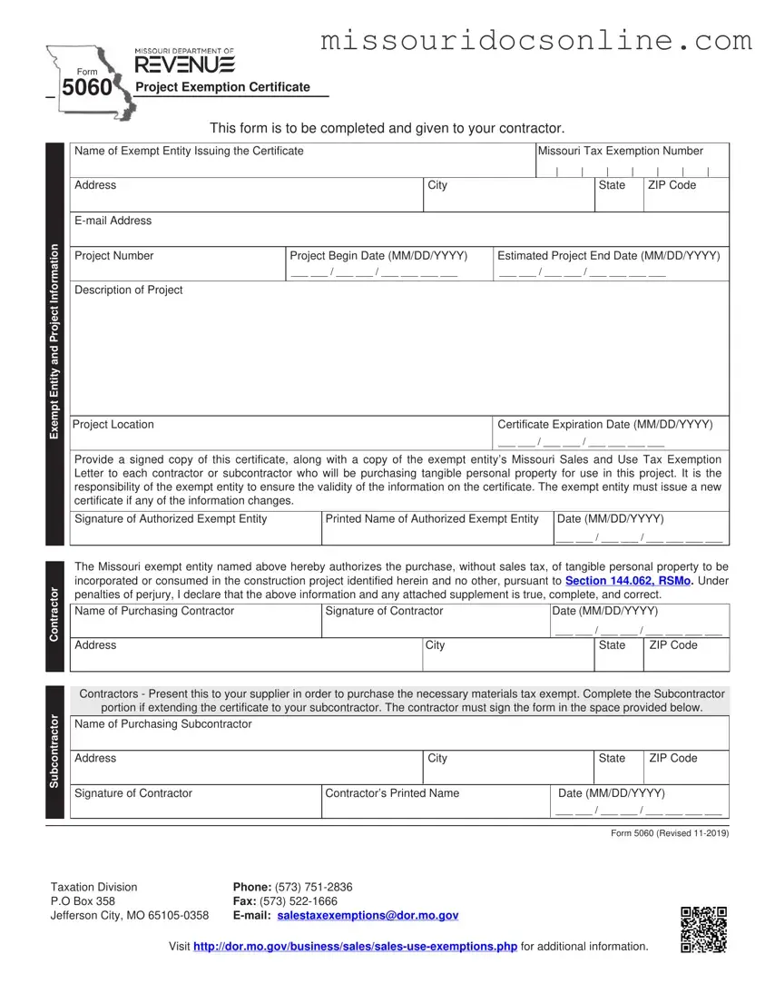 Blank Missouri 5060 Exemption Form