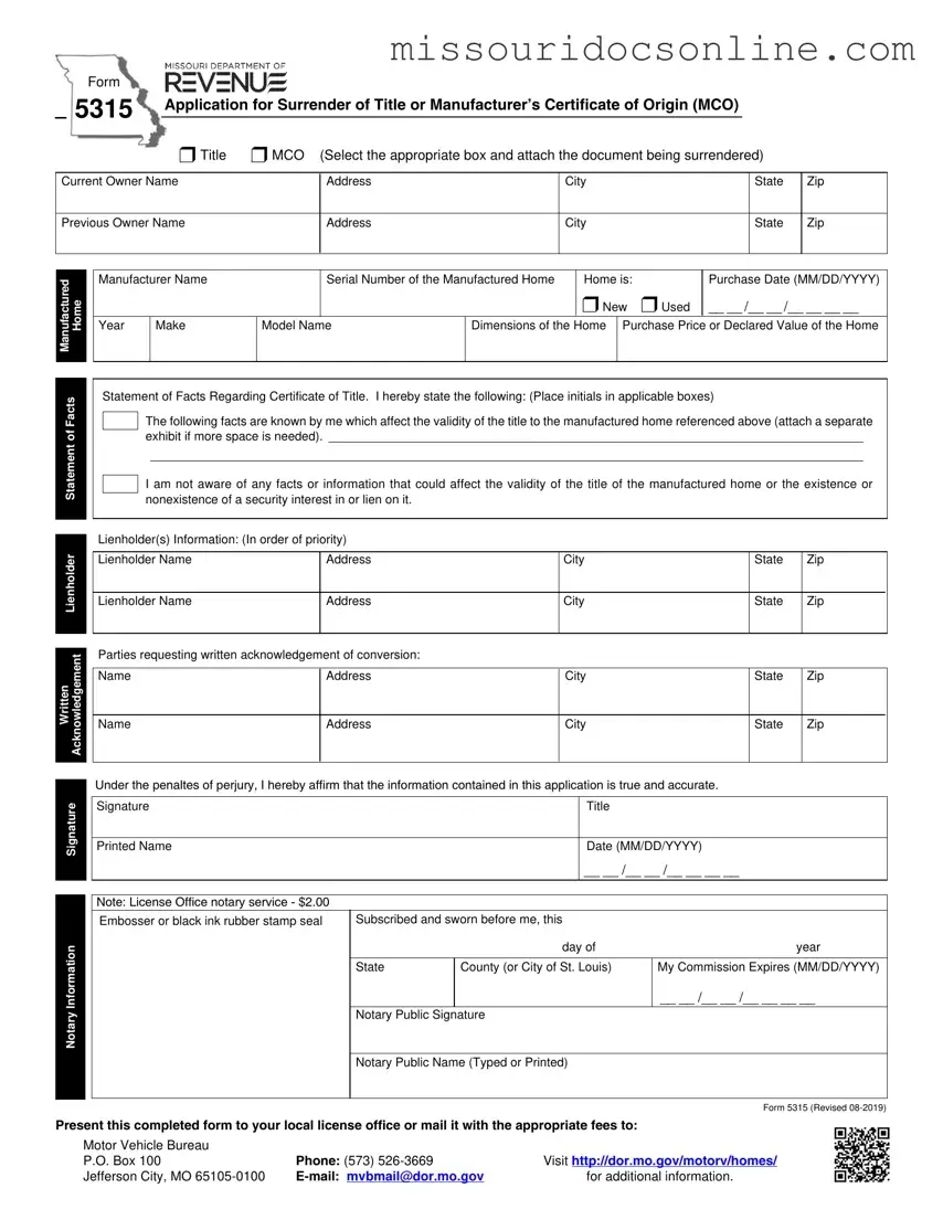 Blank Missouri 5315 Form