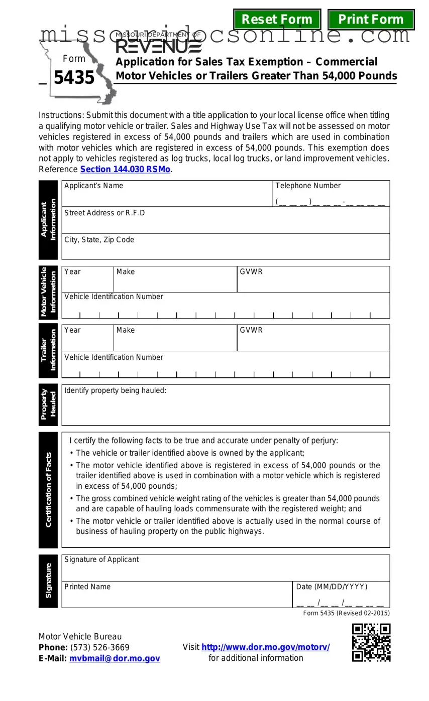 Blank Missouri 5435 Form