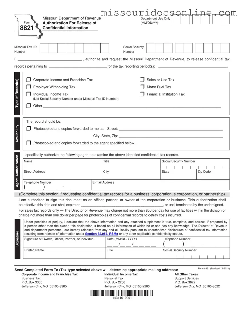 Blank Missouri 8821 Form