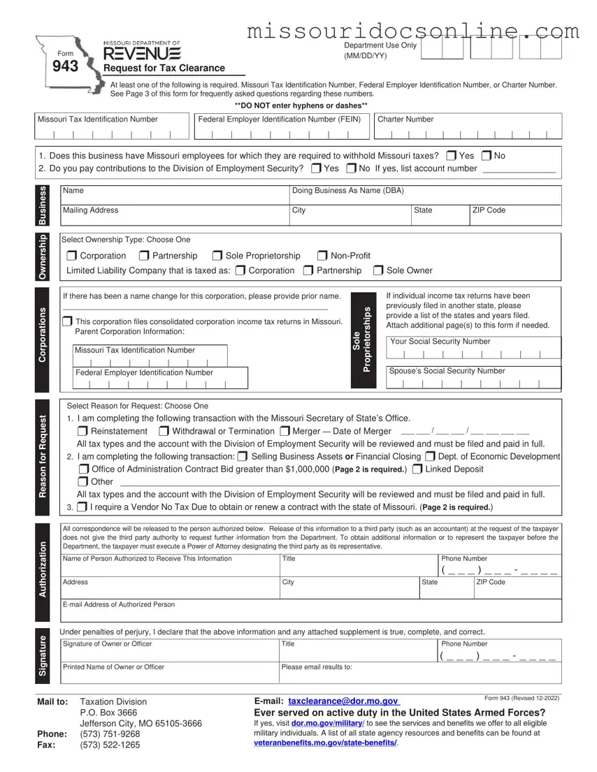 Blank Missouri 943 Form