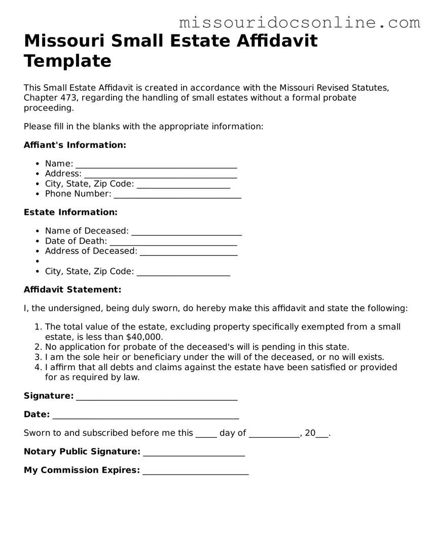 Attorney-Approved Small Estate Affidavit Form for Missouri State