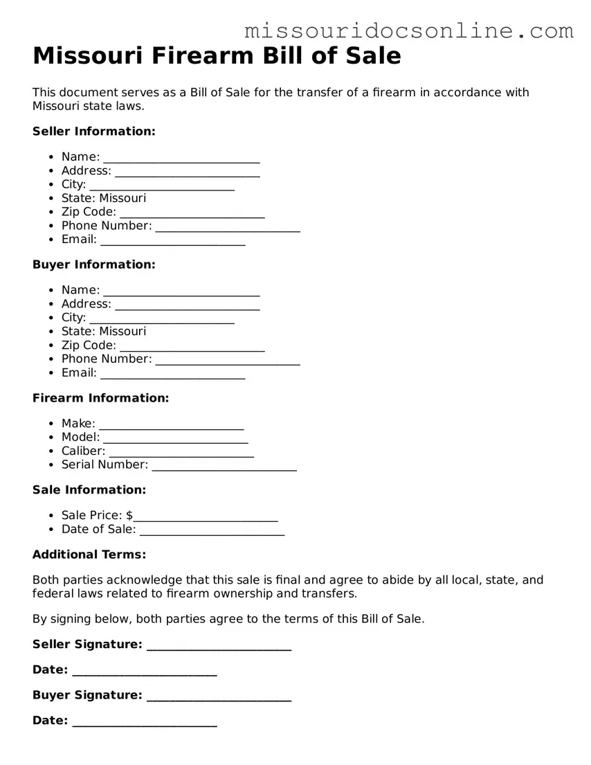 Attorney-Approved Firearm Bill of Sale Form for Missouri State