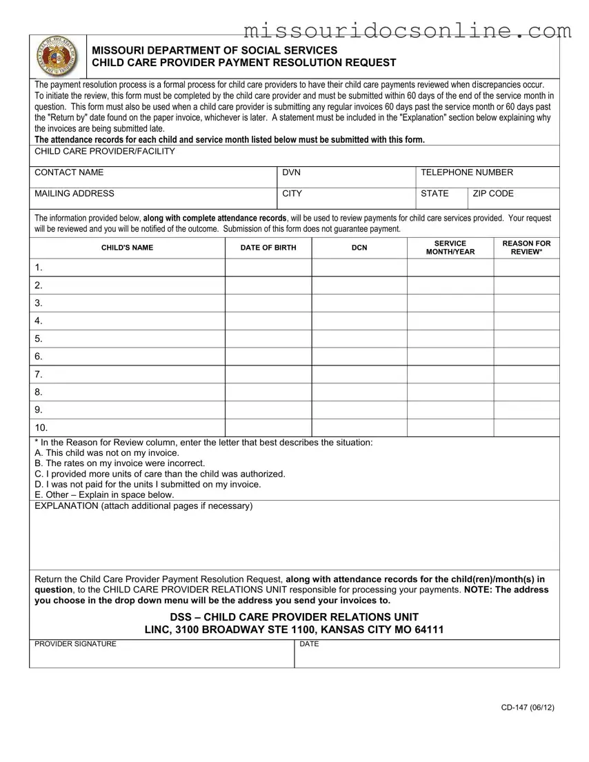 Blank Missouri Cd 147 Form