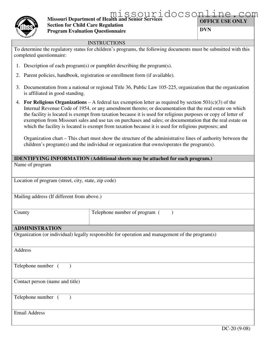 Blank Missouri Dc 20 Form