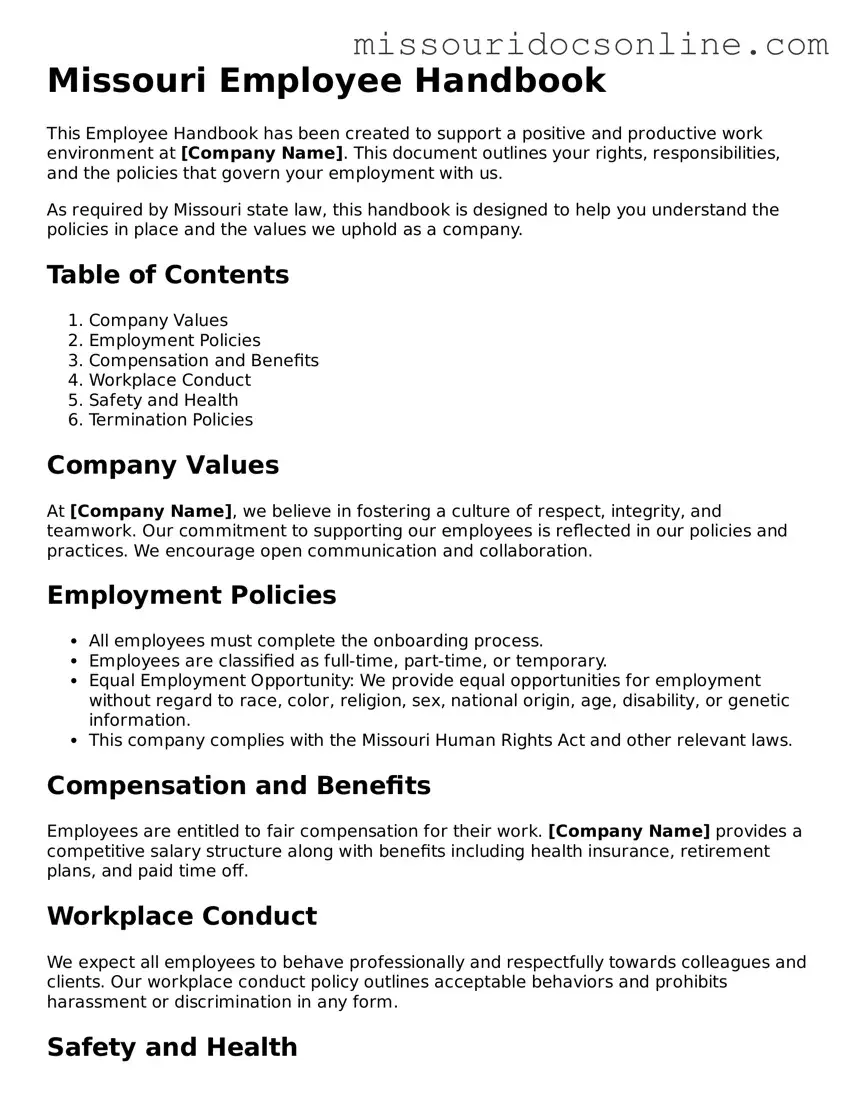 Attorney-Approved Employee Handbook Form for Missouri State