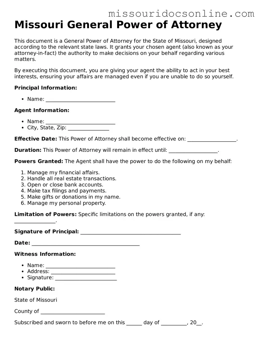 Attorney-Approved General Power of Attorney Form for Missouri State