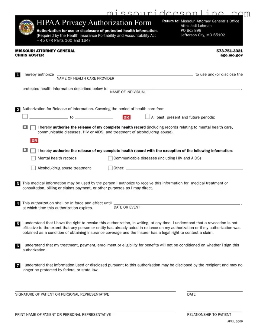 Blank Missouri Hipaa Form
