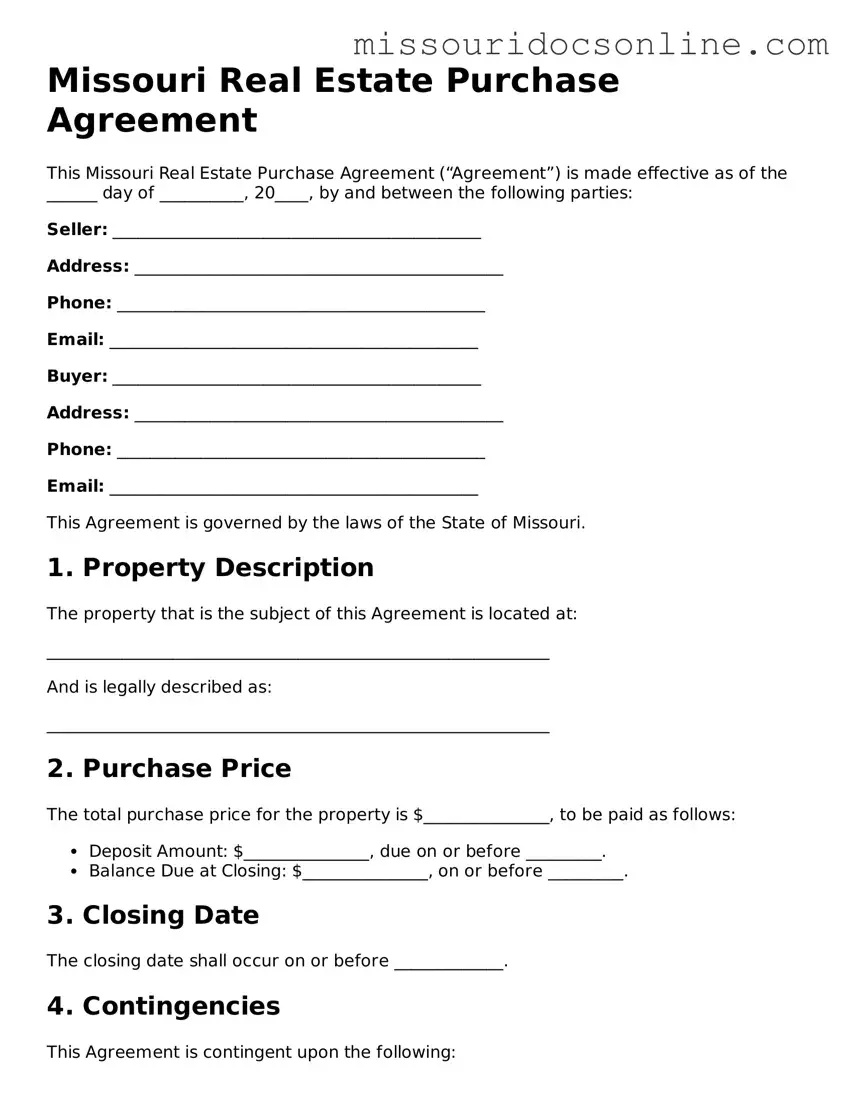 Attorney-Approved Real Estate Purchase Agreement Form for Missouri State