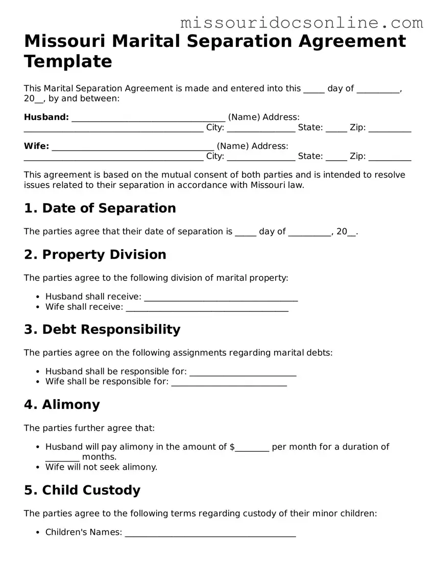 Attorney-Approved Marital Separation Agreement Form for Missouri State