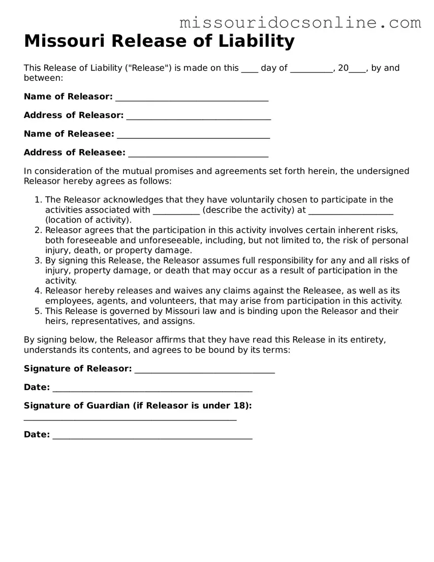 Attorney-Approved Release of Liability Form for Missouri State