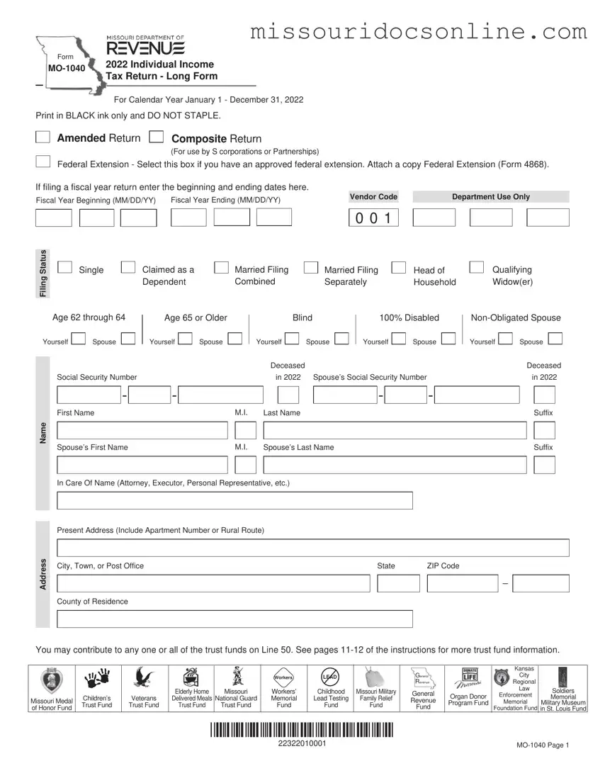 Blank Missouri Mo 1040 Form