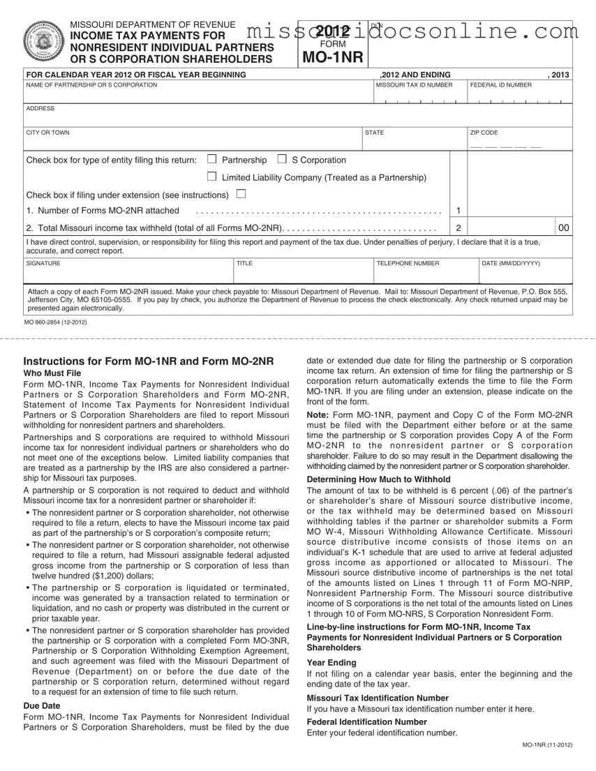 Blank Missouri Mo 1Nr Form