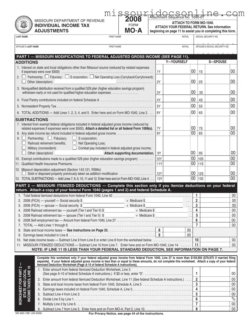 Blank Missouri Mo A Form