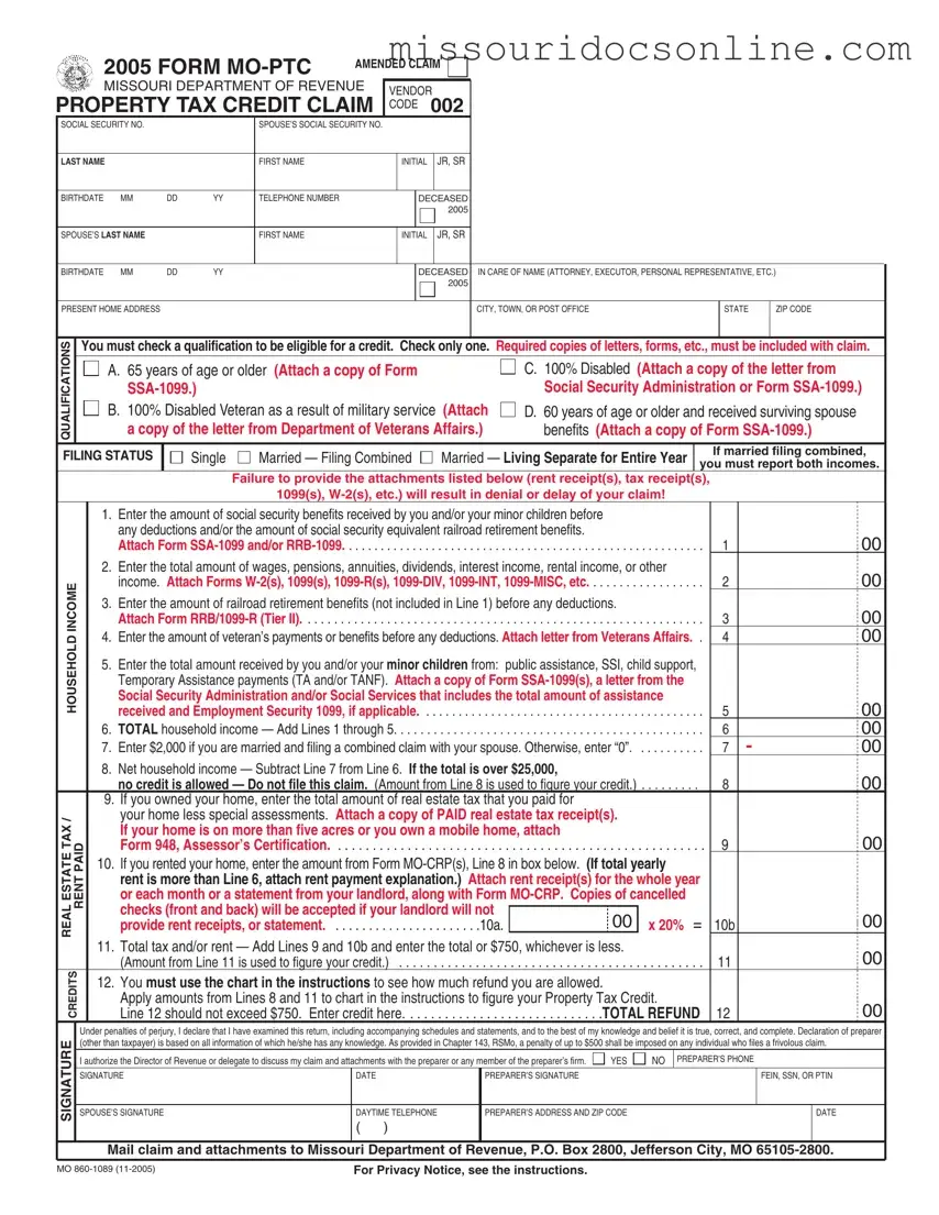 Blank Missouri Mo Ptc Form