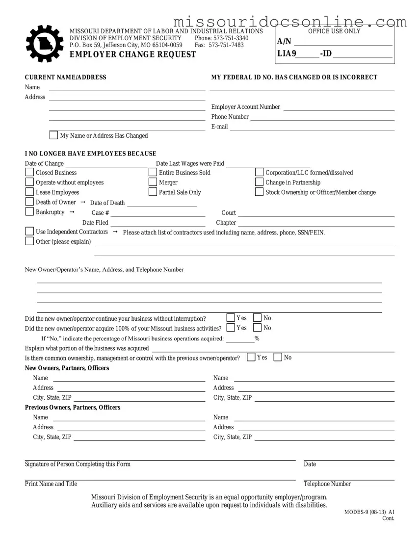 Blank Missouri Modes 9 Form