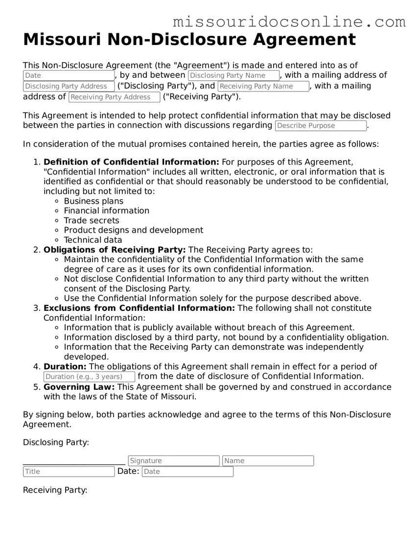 Attorney-Approved Non-disclosure Agreement Form for Missouri State