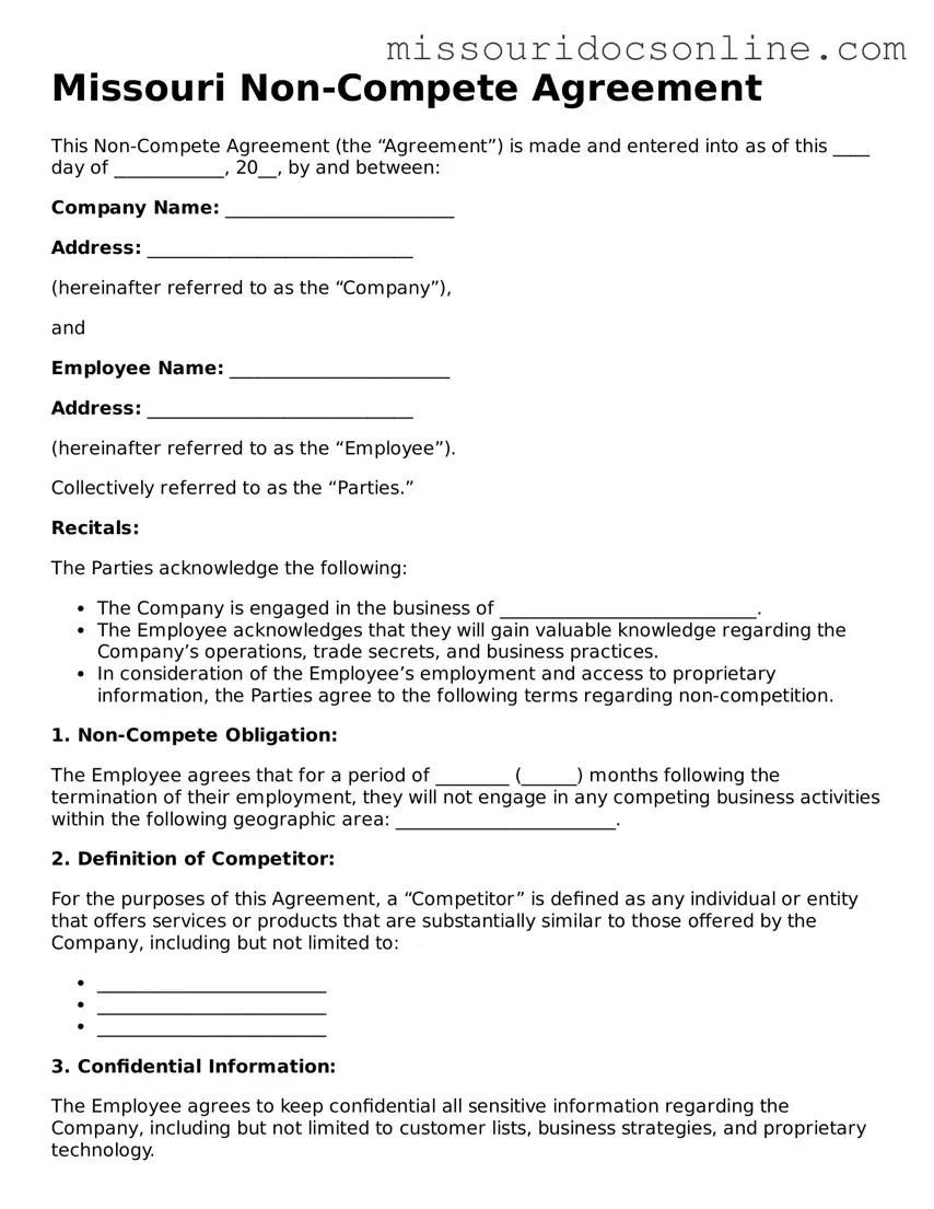 Attorney-Approved Non-compete Agreement Form for Missouri State