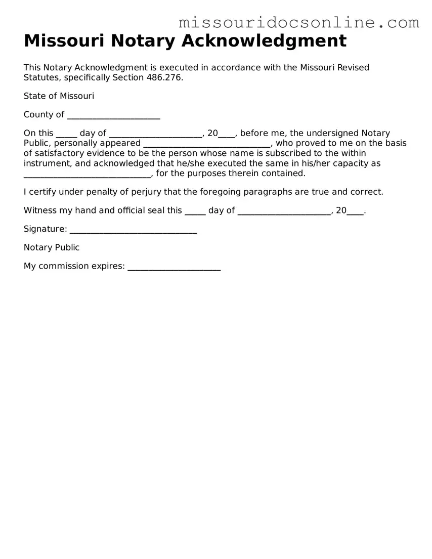Attorney-Approved Notary Acknowledgement Form for Missouri State
