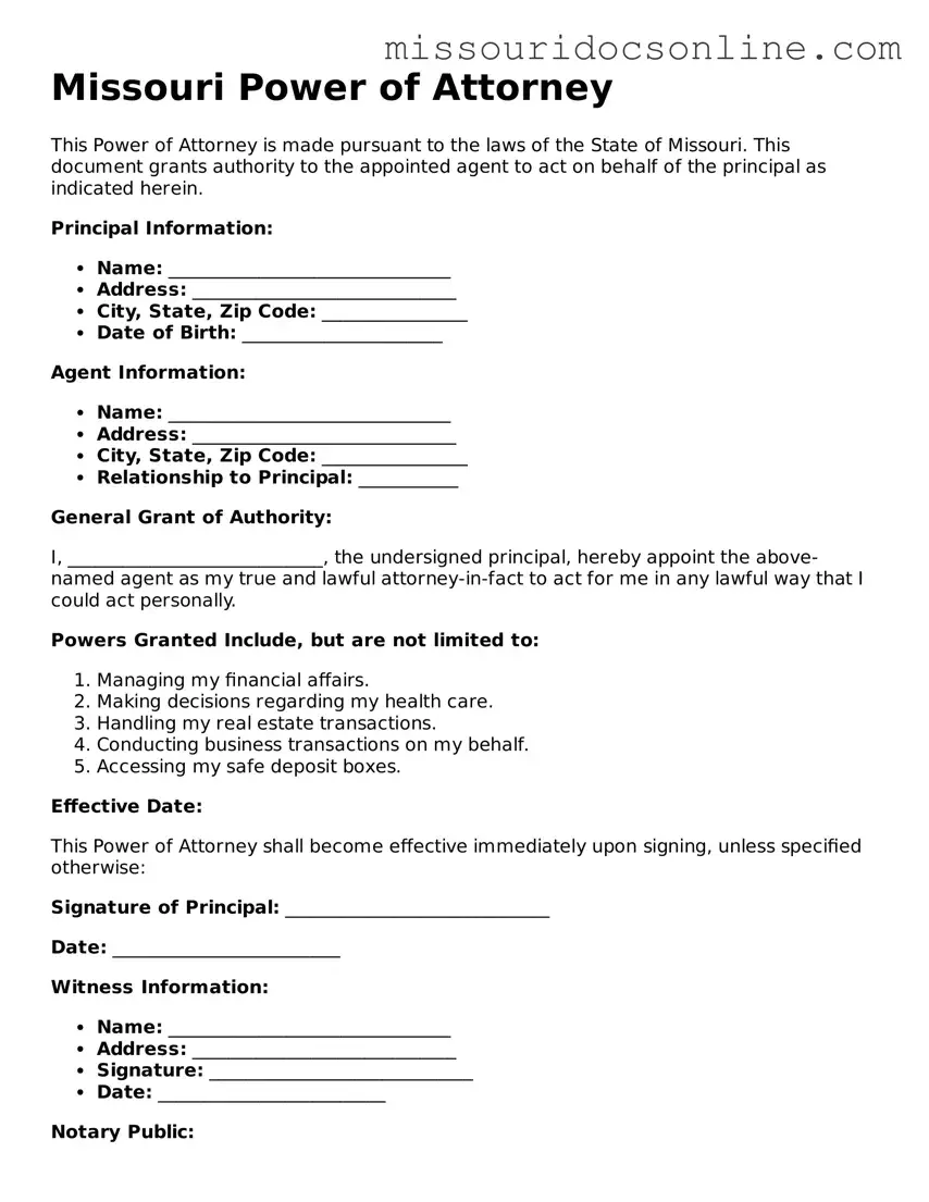 Attorney-Approved Power of Attorney Form for Missouri State
