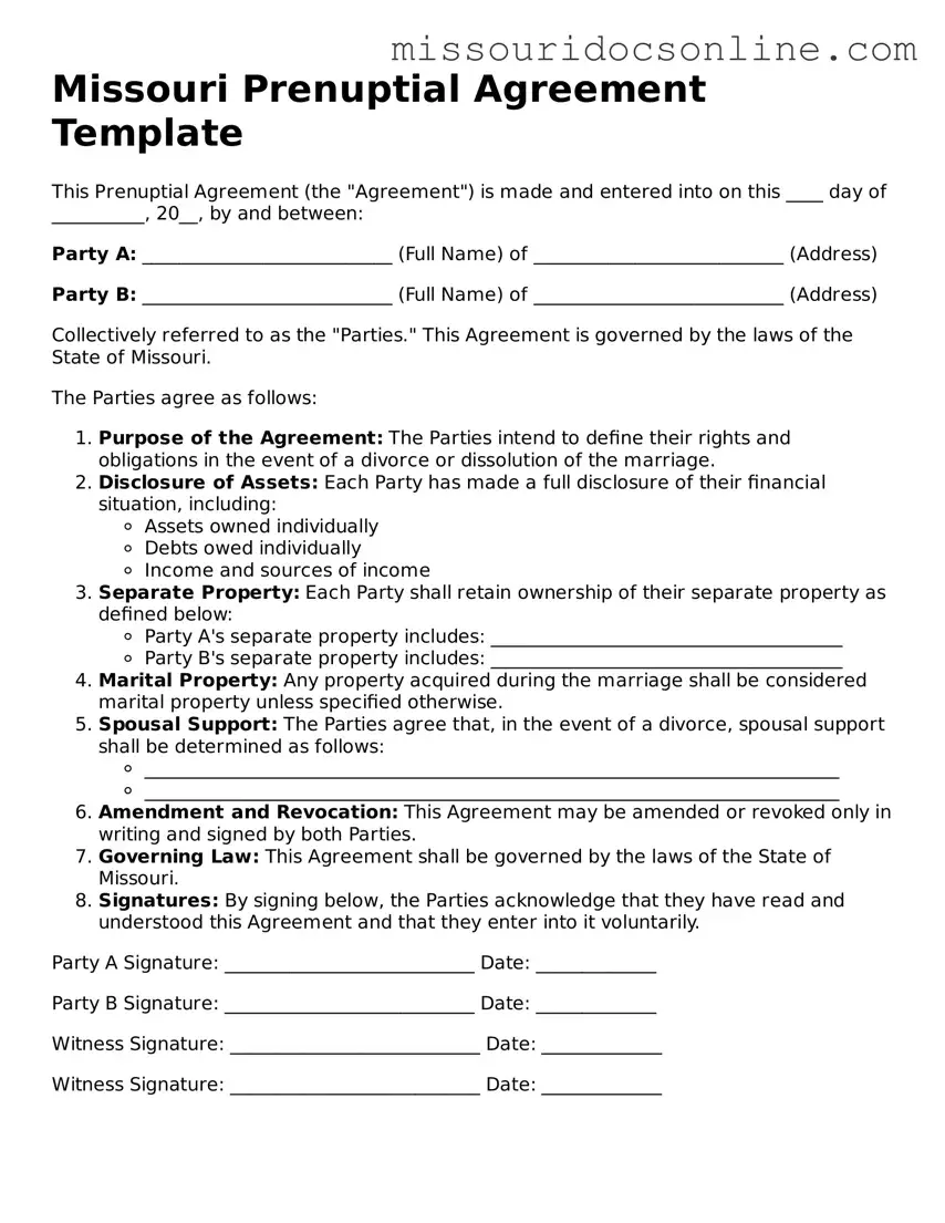 Attorney-Approved Prenuptial Agreement Form for Missouri State