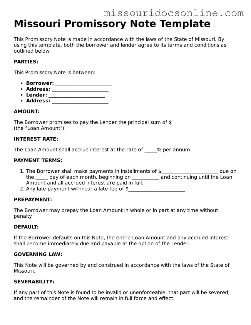 Attorney-Approved Promissory Note Form for Missouri State