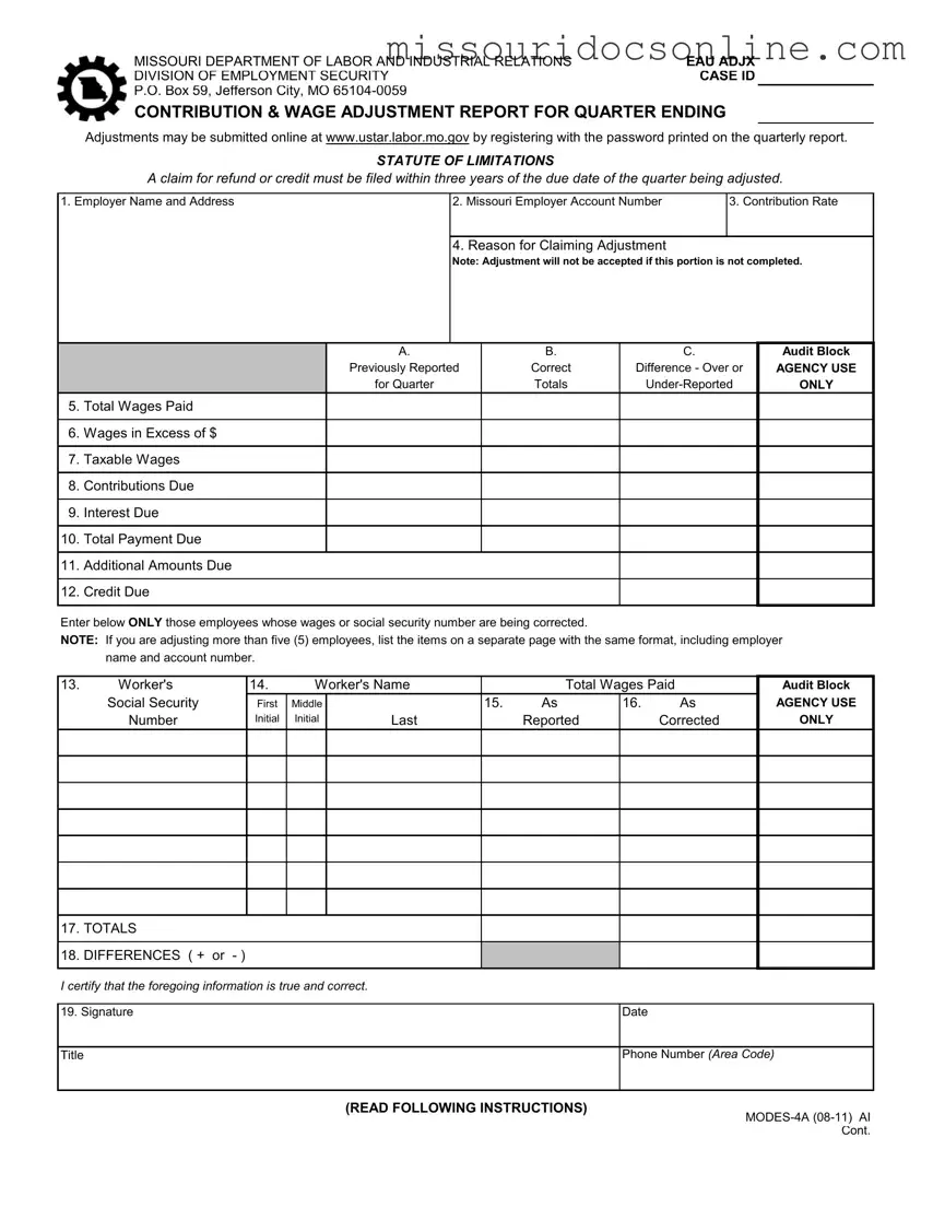 Blank Missouri Quarterly Contribution Form