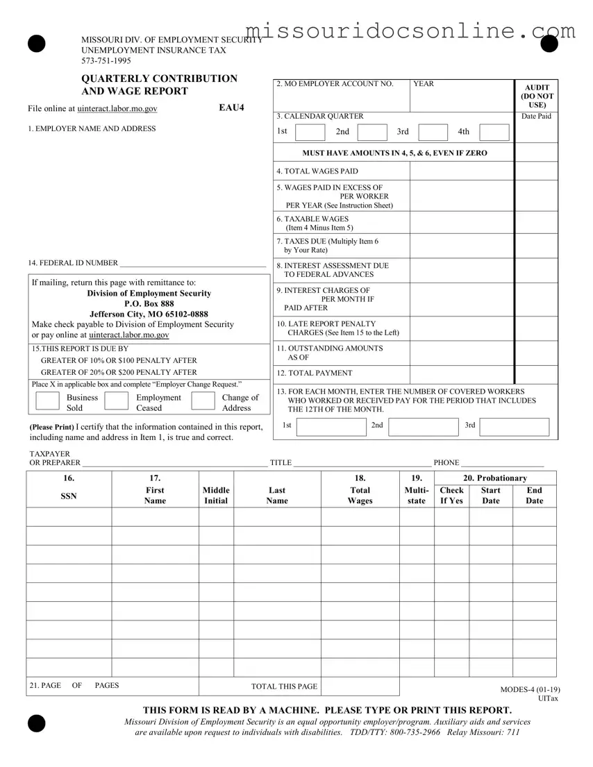 Blank Missouri Quarterly Wage Report Form