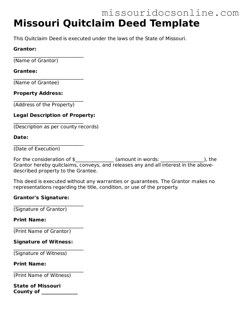 Attorney-Approved Quitclaim Deed Form for Missouri State