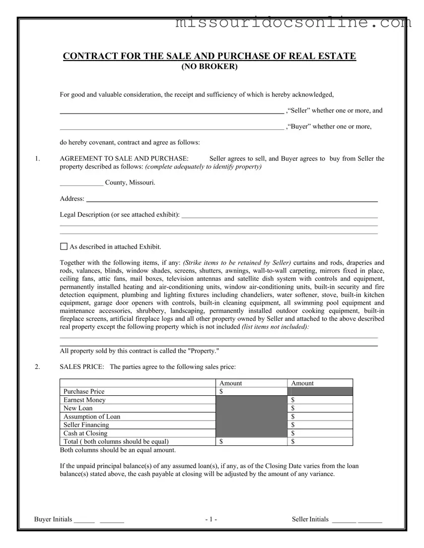 Blank Missouri Real Estate Contract Form