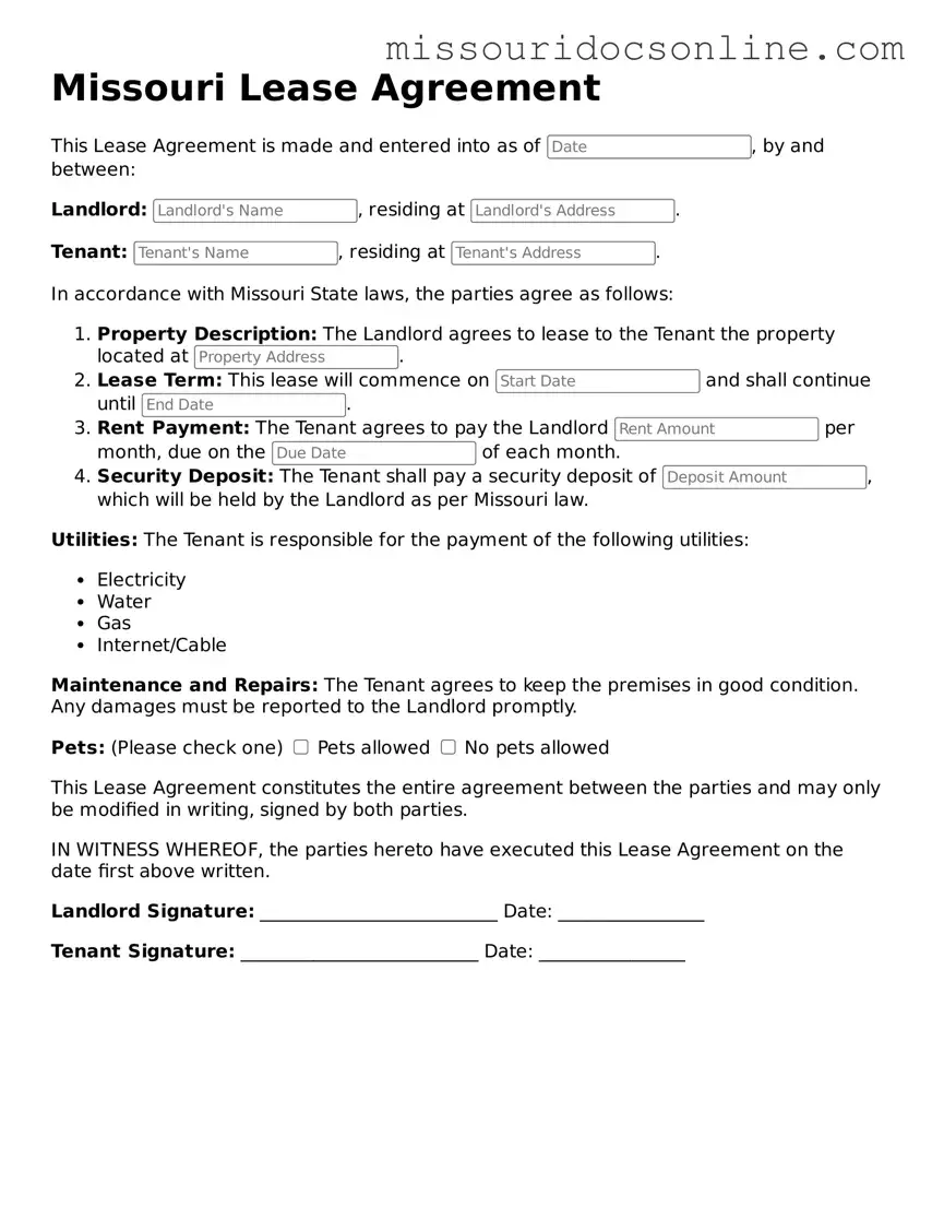 Attorney-Approved Lease Agreement Form for Missouri State
