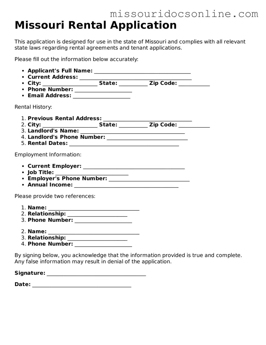 Attorney-Approved Rental Application Form for Missouri State