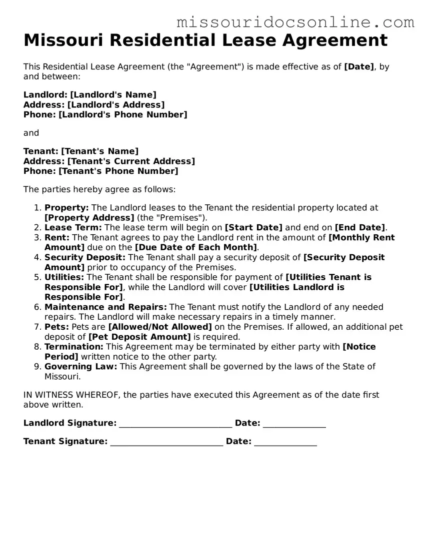 Attorney-Approved Residential Lease Agreement Form for Missouri State