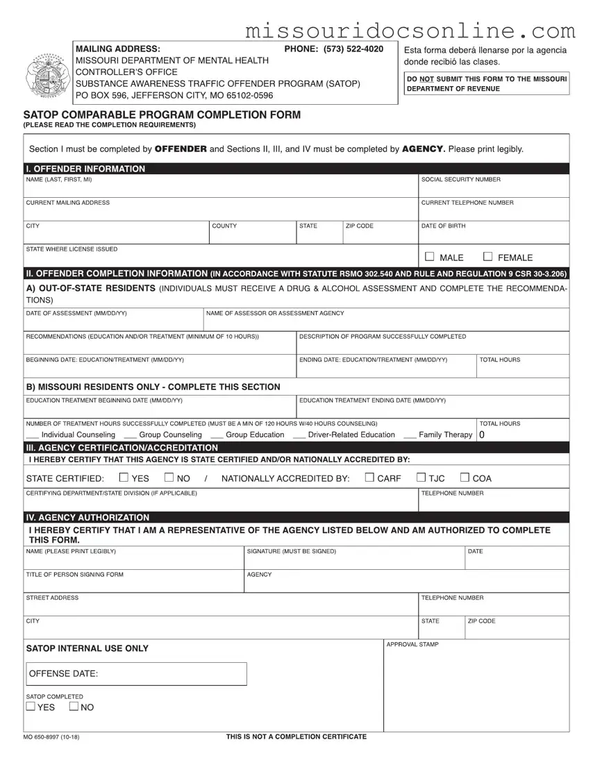 Blank Missouri Satop Form