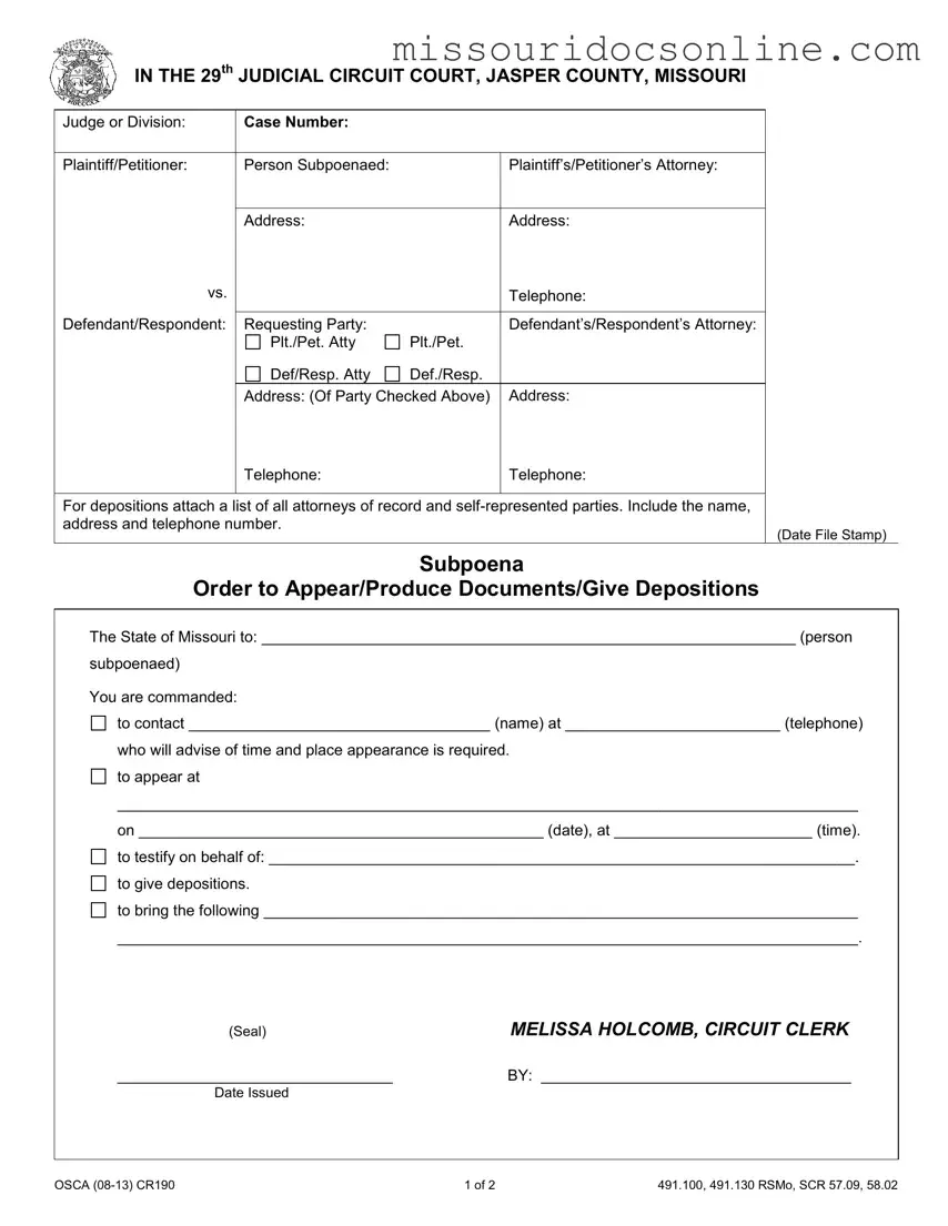 Blank Missouri Subpoena Form