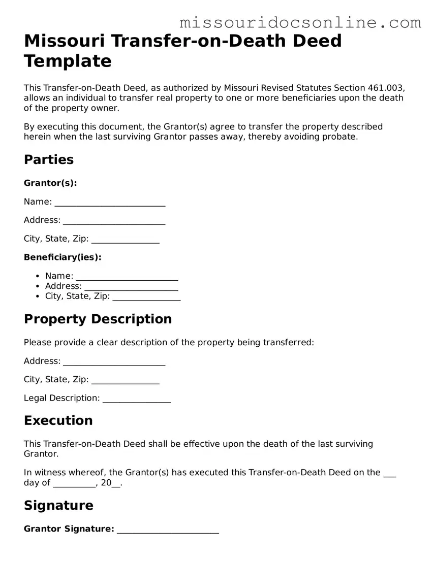 Attorney-Approved Transfer-on-Death Deed Form for Missouri State