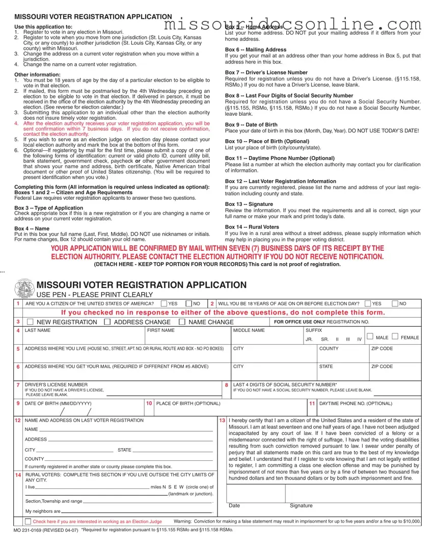 Blank Missouri Voter Registration Application Form
