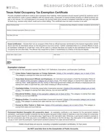 Blank Hotel Tax Exemption Missouri Form