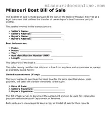 Attorney-Approved Boat Bill of Sale Form for Missouri State