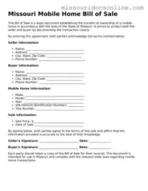 Attorney-Approved Mobile Home Bill of Sale Form for Missouri State